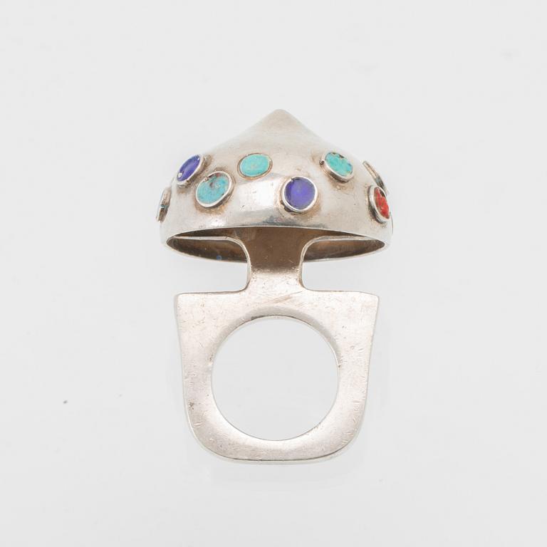 Berit Johansson, ring silver och glas, 1960-tal.