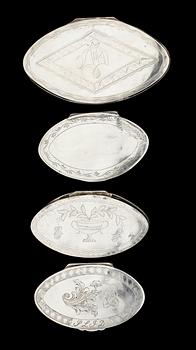 DOSOR, fyra stycken, silver. 1800-tal.