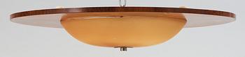 A Birger Ekman intarsia ceiling lamp with yellow shade, Mjölby Intarsia 1939.