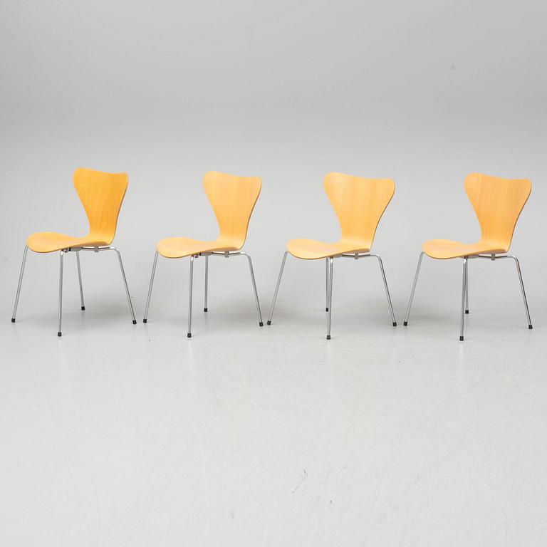 ARNE JACOBSEN, four Series 7 chairs from Fritz Hansen, Denmark, 1996-8.