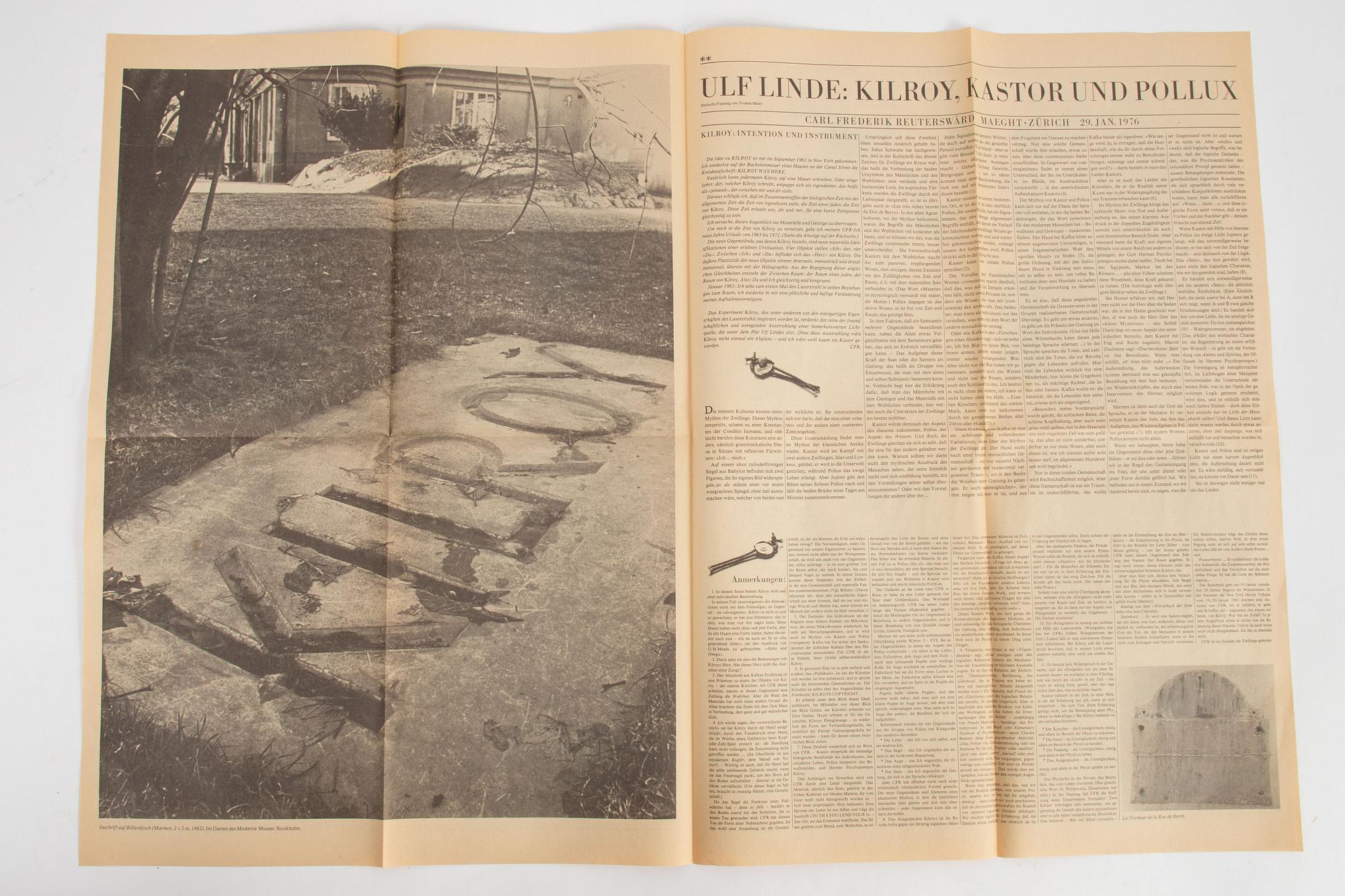 Carl Fredrik Reuterswärd, Catalogs, books and newspaper article.