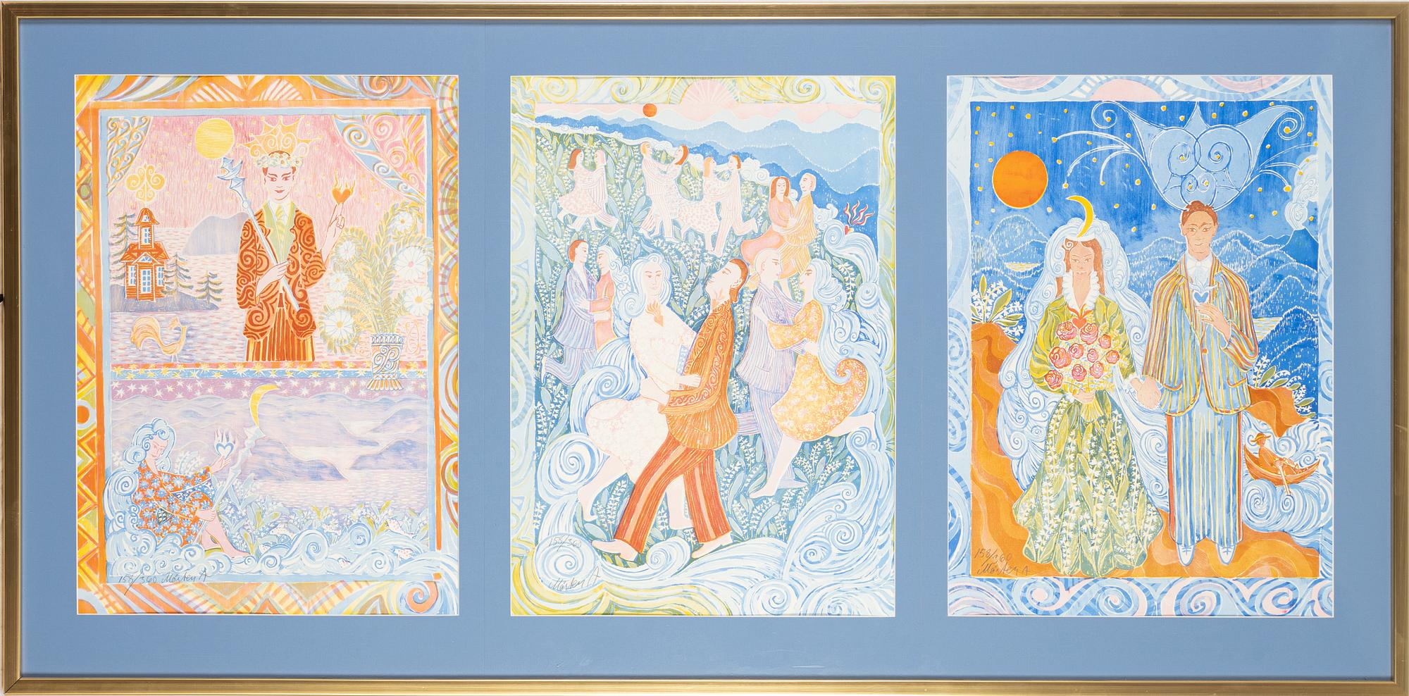 Mårten Andersson, färglitografi, 1990, triptyk, signerad 158/360.