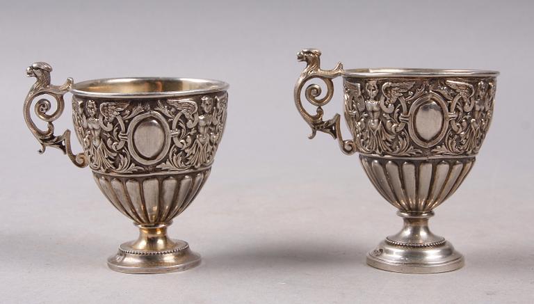 KOPPAR MED FAT, 6 st, silver, nyrenässans, Österrike omkring 1900.