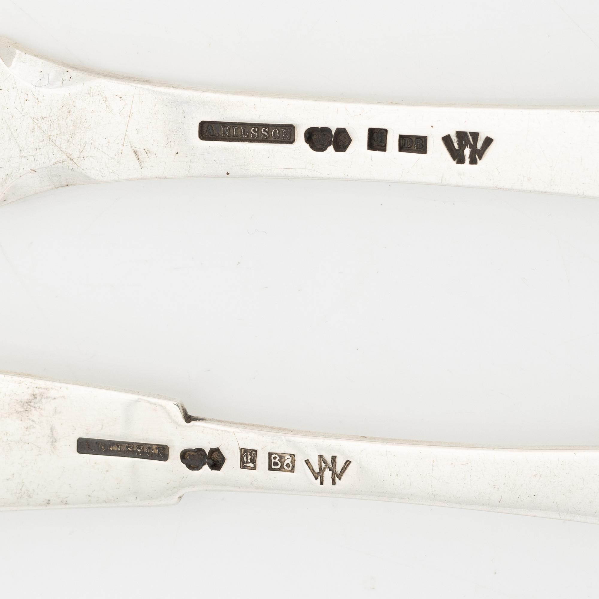 Wiwen Nilsson, fiskkniv samt fiskgaffel, silver, Anders Nilsson, Lund 1928-30.