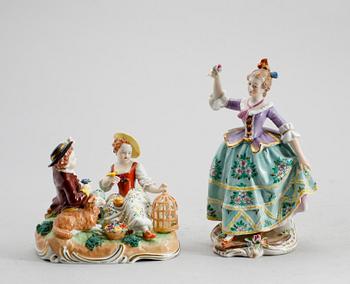 FIGURER, 2 st, porslin, Sitzendorf, 1900-talets mitt.