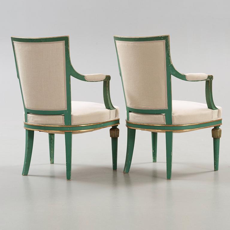 A set of two Swedish Grace armchairs and two chairs 'Marieberg' by Nordiska Kompaniet, ca 1929-30.