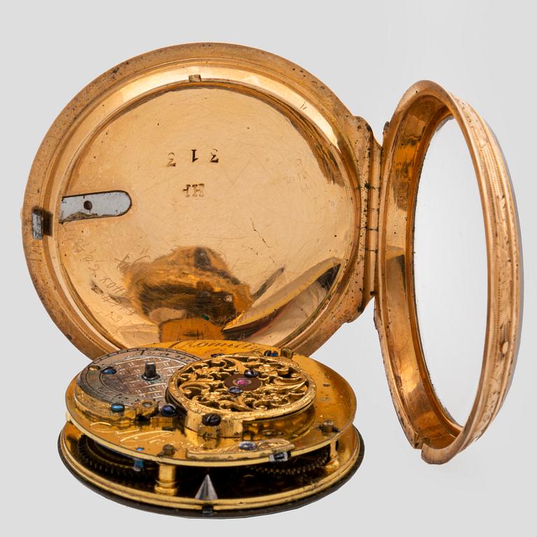 A Romilly 18K gold pocket watch around 1800, 44 mm, total weight ca 54 gr.