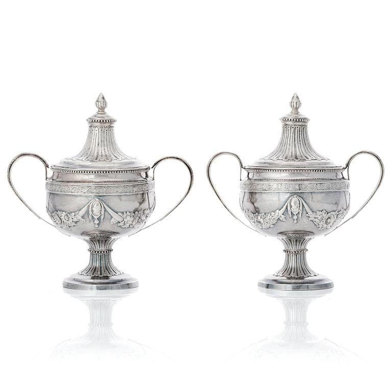 A pair of Swedish Gustavian silver sugar-bowls, mark of Johan Malmstedt, Gothenburg 1786.