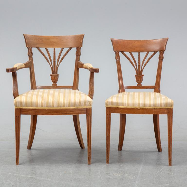 A set of four French Directoire chairs and four Directoire-style chairs, circa 1800 and circa 1900 respectively.