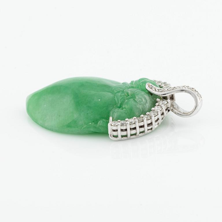 Pendant, with carved jadeite in the shape of a peach with brilliant-cut diamonds.