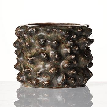 Axel Salto, a brown and green glazed 'budding style' stoneware vase, Royal Copenhagen, Denmark, model 20707.