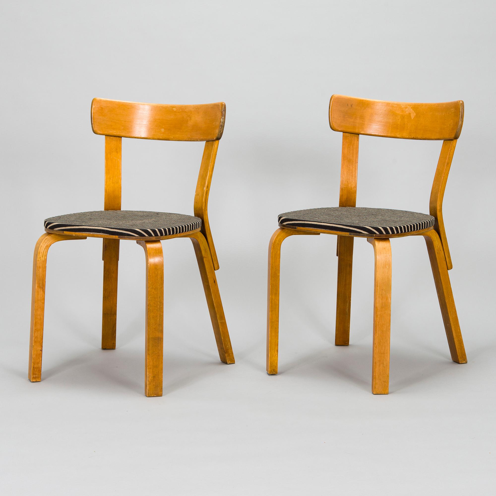 Alvar Aalto, tuoleja, 4 kpl, malli 69, O.Y. Huonekalu- ja Rakennustyötehdas A.B, 1930/40-luku.