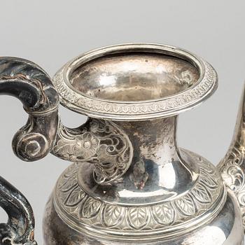 A Swedish Late Empire 19th century silver coffee pot, mark of C Nyström Stockholm 1843, total weight 1194 gr.