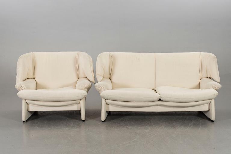 A VICO MAGISTRETTI "PORTOVENERE" SOFA AND ARMCHAIR, Cassina late 20th century.