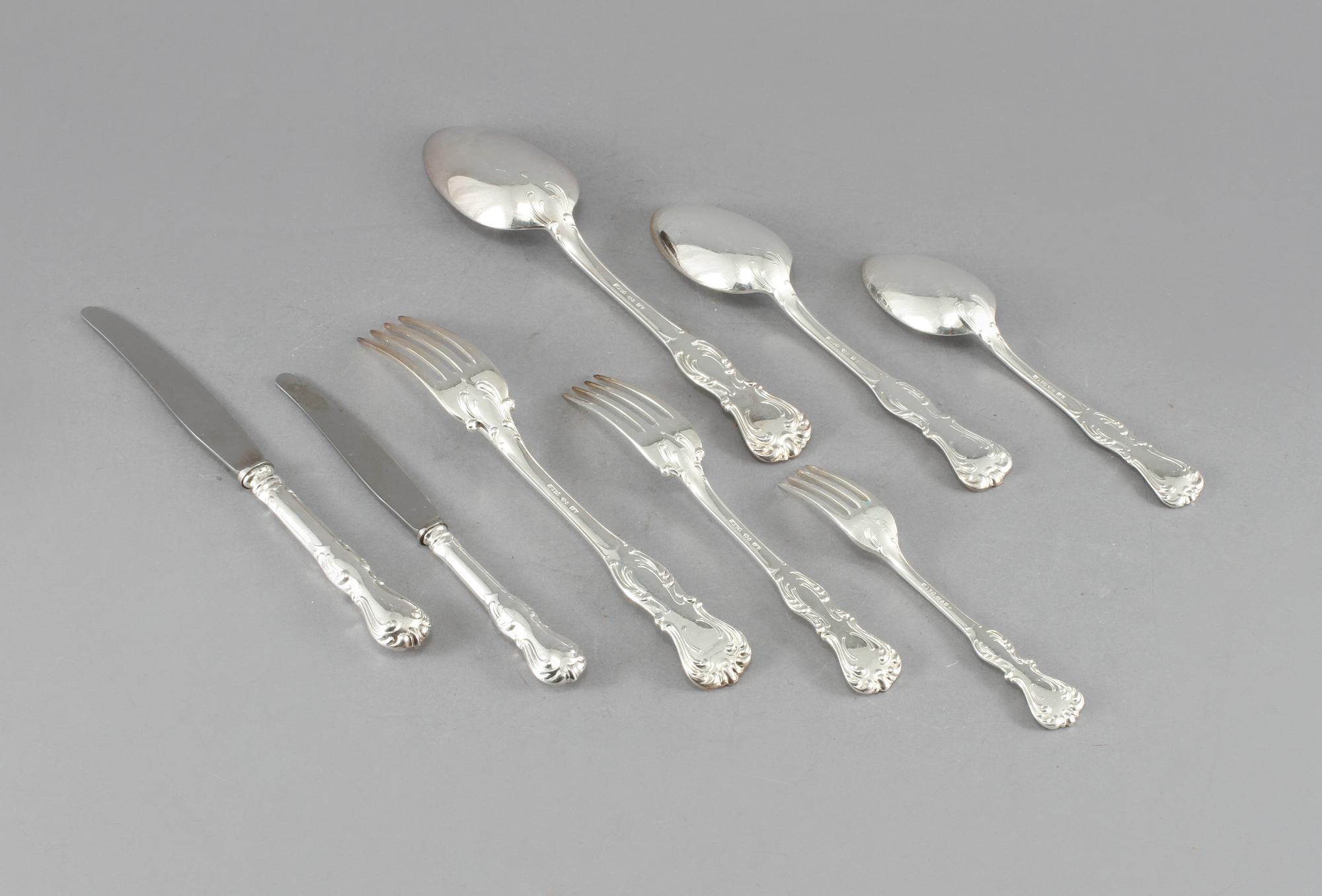 BESTICKSERVIS, 47 delar, silver, "Prins Albert", GAB, Stockholm, 1900-talets mitt/andra hälft, vikt ca 2440 g.
