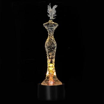 Kjell Engman, a unique glass sculpture of a female figure, Kosta Boda, Sweden.