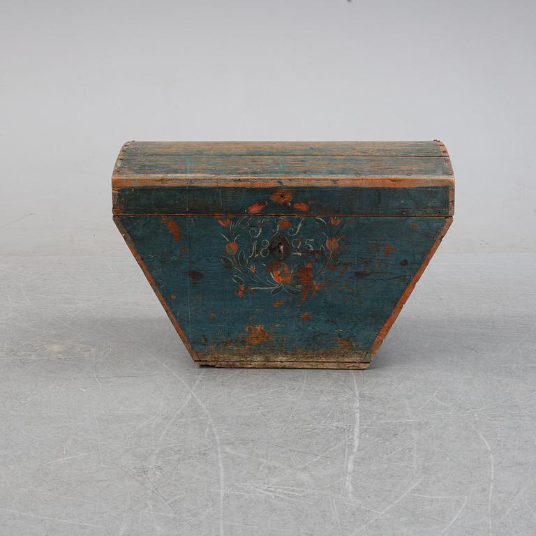 A Swedish painted chest, possibly from Hälsingland, dated 1825.