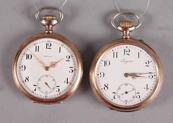 FICKUR, 2 st, Longines resp Zenith, vitmetall, 1900-tal.