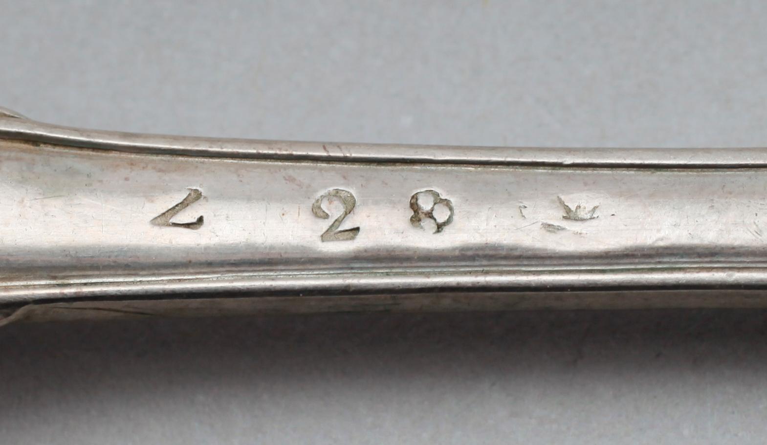 MATSKEDAR, 7 st, silver, bl a Anders Lundqvist, Stockholm 1827. Vikt ca 443 g.