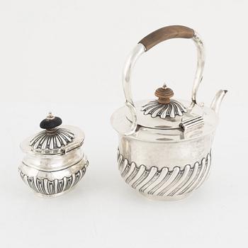 A silver coffee pot and a sugarbowl, including John Aldwinckle & Thomas Slater, London, England, 1844.