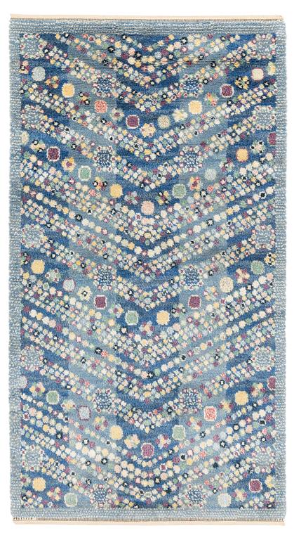 Barbro Nilsson, a carpet, "Violetta blå", knotted pile, ca 243,5 x 142 cm, signed AB MMF BN.