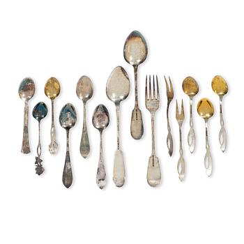 Bestick, 14 st, silver, Finland, bl a Hopeavalmiste, Helsingfors 1959.