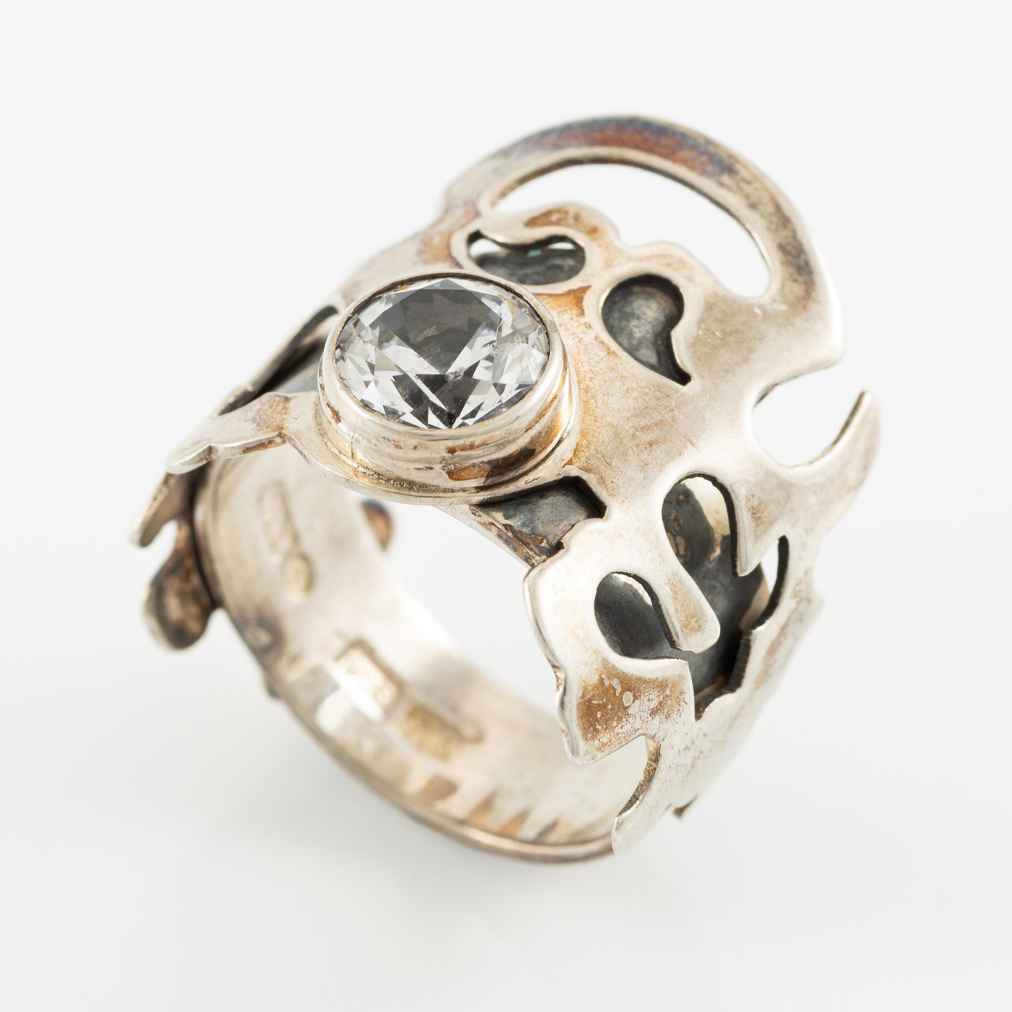 Jan-Christer Lundqvist, ring, sterling silver, with a white faceted stone, Skövde 1997.