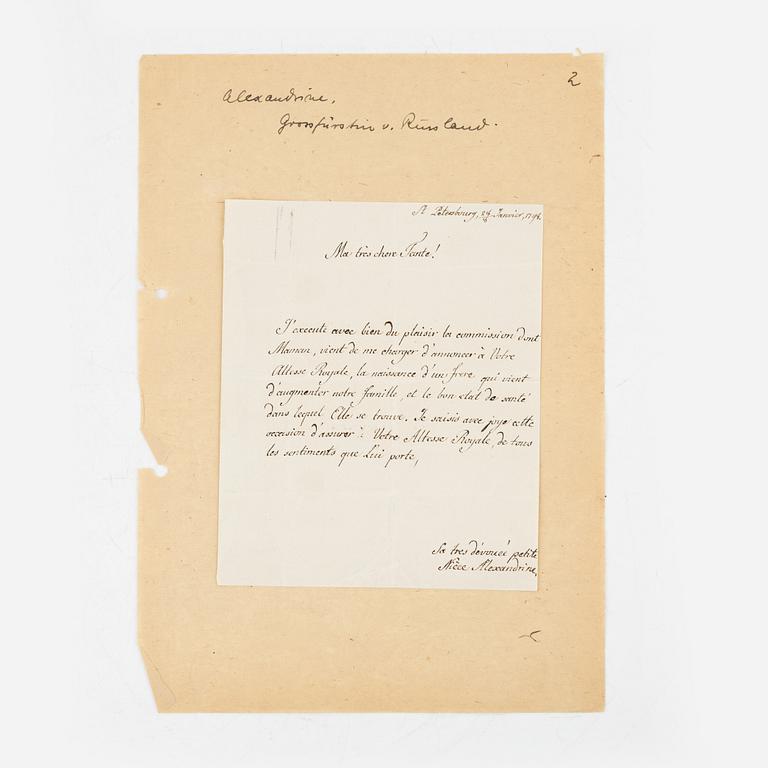 Egenhändigt brev av Storfurstinnan Alexandra.