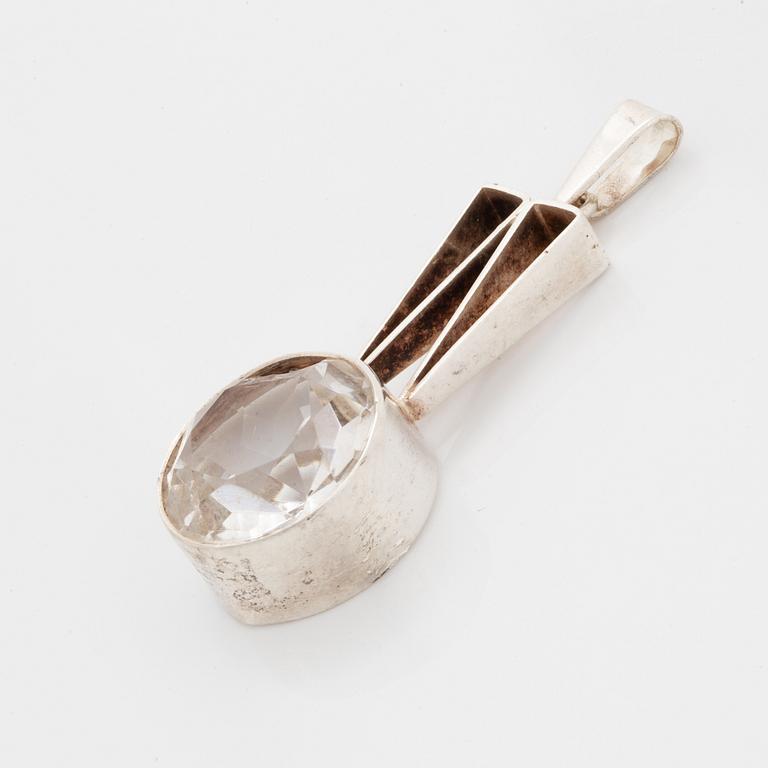 Five pendants and one brooch, silver.