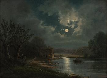 Unknown artist, 19th century, Moonlit landscape.