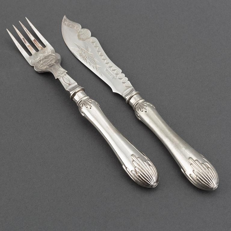 Fiskbestick, 24 st, nysilver, England, 1900-tal.