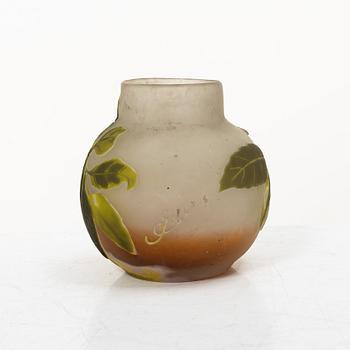 Emile Gallé, ask med lock samt vas, glas, Nancy Frankrike, Art Nouveau.