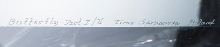 TIMO SARPANEVA, A GLASS SCULPTURE. Butterfly. Signed  Butterfly part I/II, II/II, Timo Sarpaneva, Finland 1989.