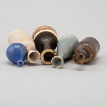 BERNDT FRIBERG, a set of five miniature stoneware vases and two bowls, Gustavsberg studio, Sweden  1961-75.