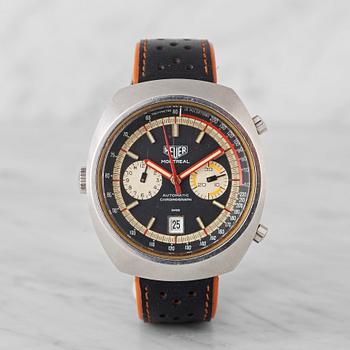 10. HEUER, Montreal, "Tachymetre, Pulsations", chronograph, wristwatch, 42 x 48 mm,