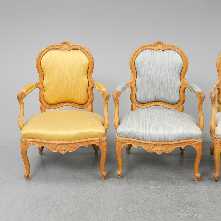 A set of four Swedish rococo chairs.