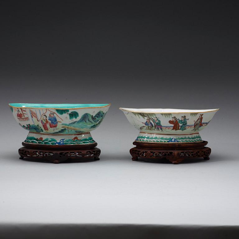 Two famille rose figures scenes bowl, Qing dynasty 19th century.