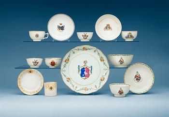 1773. A set of 10 odd pieces of Swedish Armorial porcelain, Qing dynasty, Qianlong (1736-95).