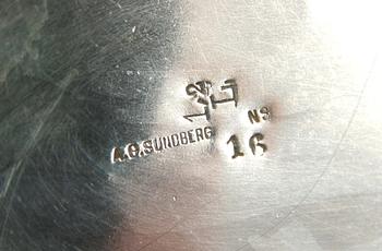 KAFFEKANNA, nysilver, AG Sundberg och sockerskål OCH gräddkanna, nysilver, GAB.