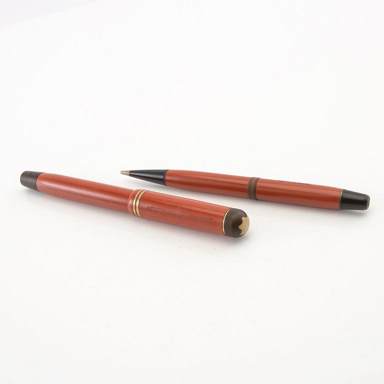 Montblanc reservoirpenna Masterpiece Coral Red "Simplo" nr 25 samt stiftpenna nr 33.