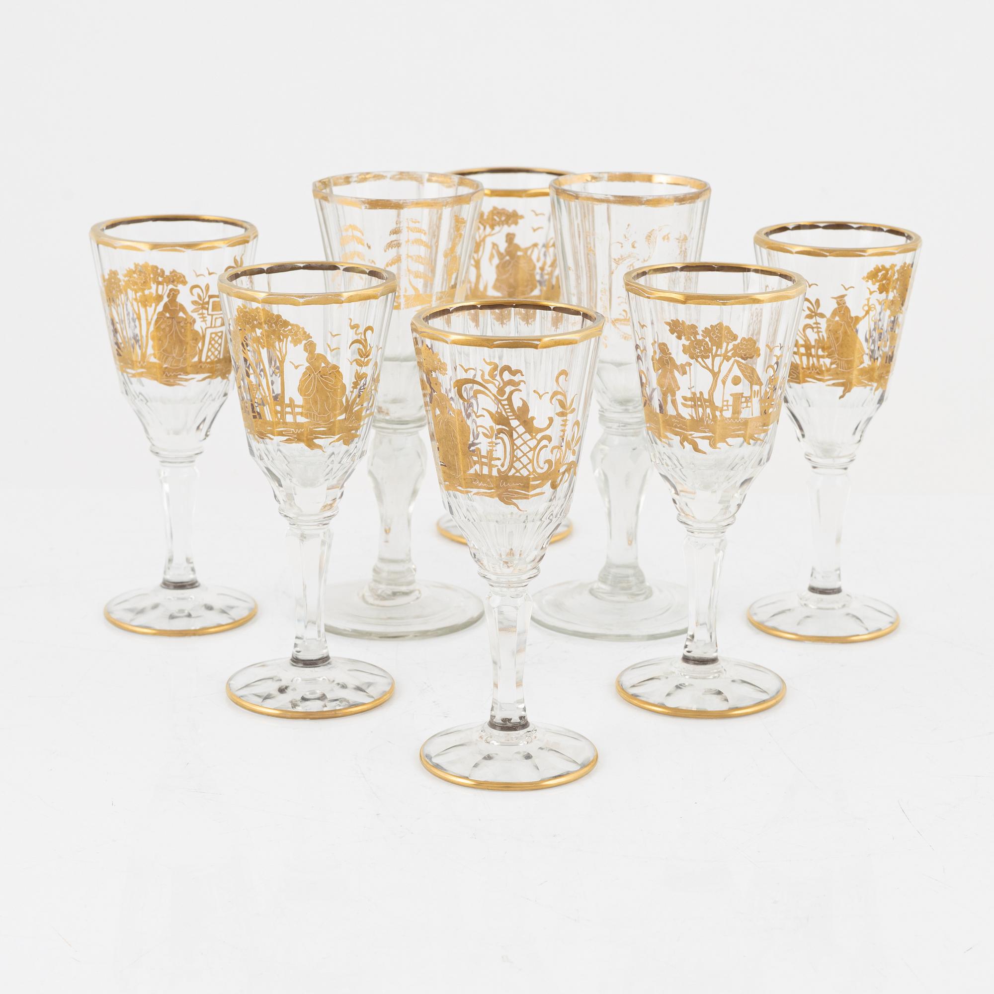 A matched set of wine glasses, 18/20th Century.
