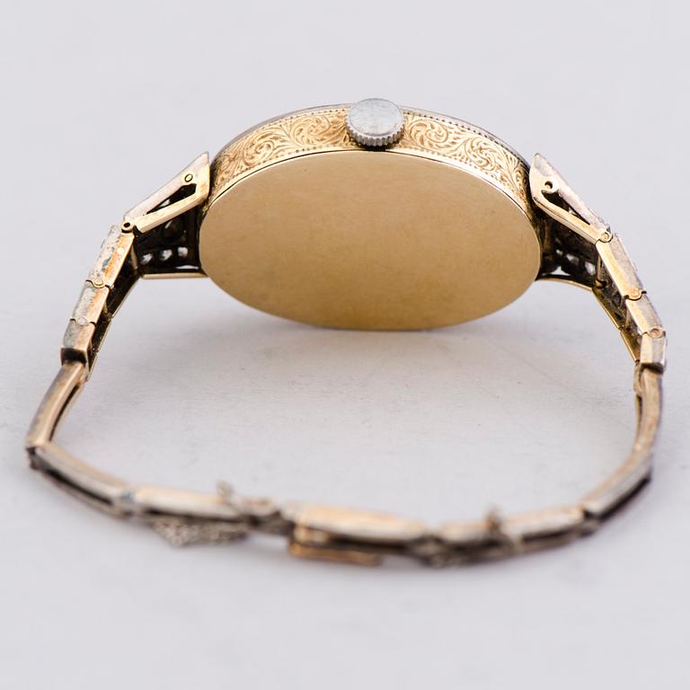 A WRIST WATCH, Borel & fils, old cut diamonds, 14k (56) gold. Bragin Andrey (AБ), St Petersburg, early 20th century.