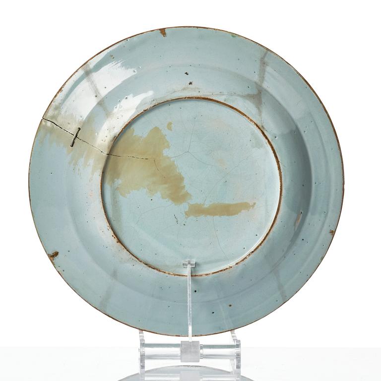 A group of three faience dishes, 18th century.