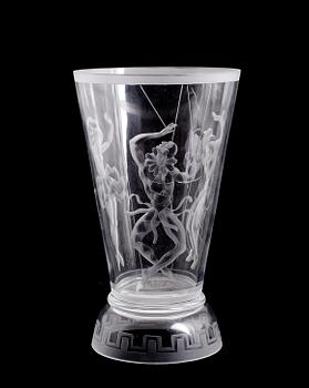 A Vicke Lindstrand engraved glass vase, Orrefors 1931.