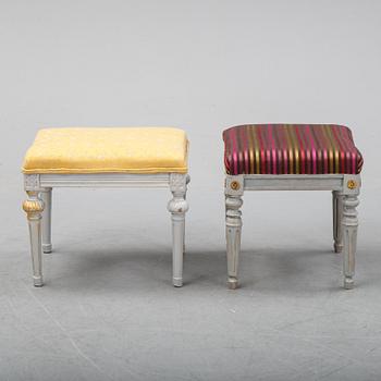 Two Gustavian style stools, 19/20th Century stools.