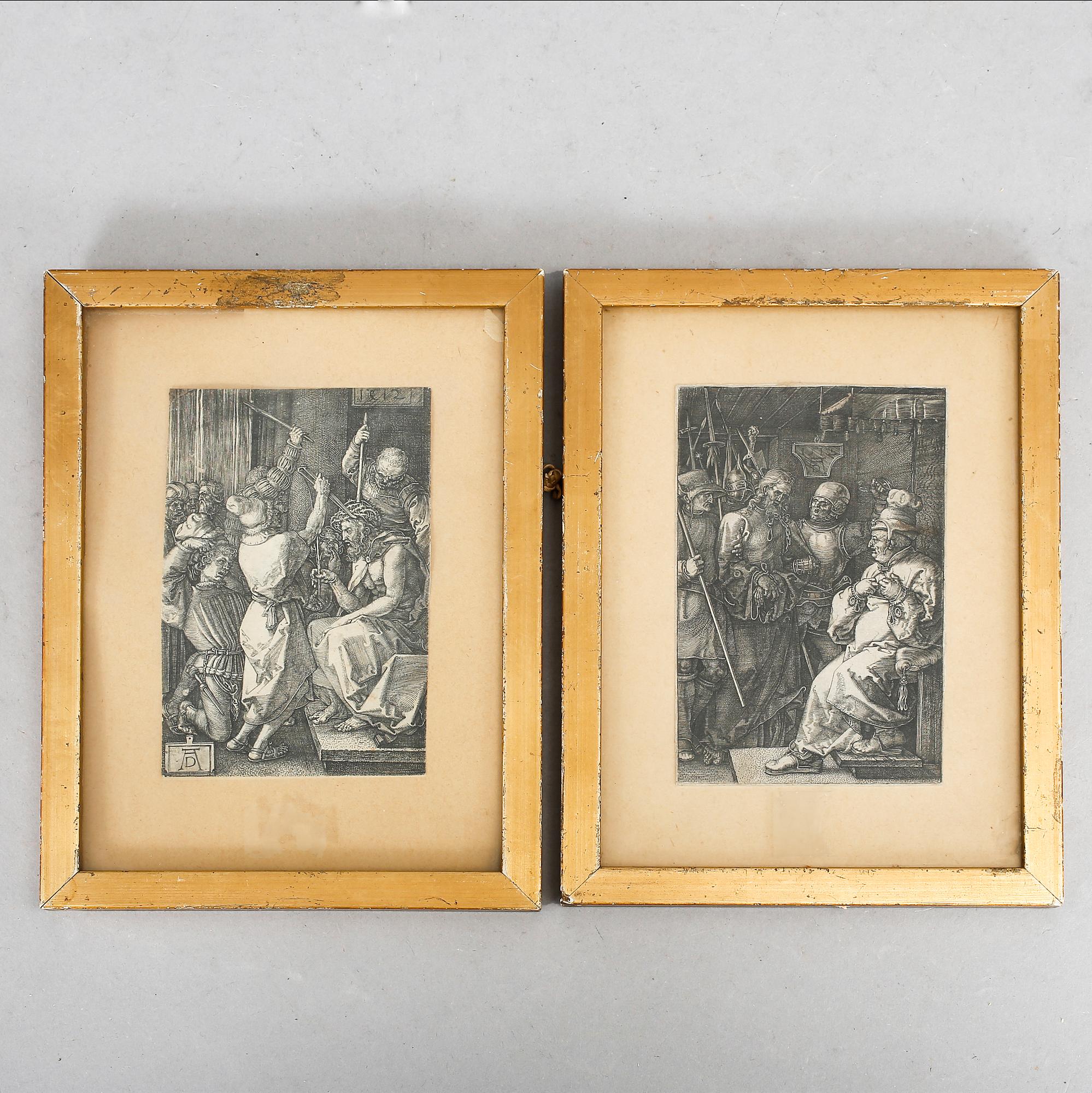 ALBRECHT DÜRER, 2 st gravrer. Avdrag från 1500-talet.