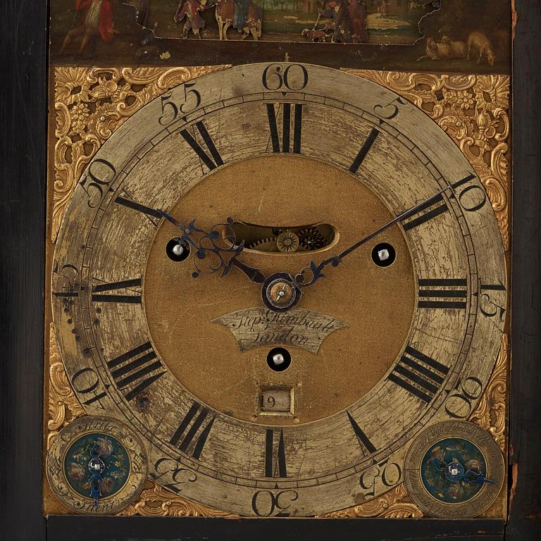 A George III ebonised and brass-mounted striking and musical automaton table clock, Stephen Rimbault, London, 1744-85.