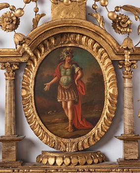 A pair of North-Italian Louis-XVI marble-mounted and carved giltwood mirrors, circa 1800.