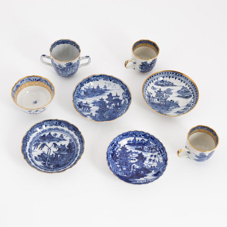 Four blue and white cups with saucers, Qing dynasty, Qianlong (1736-95).