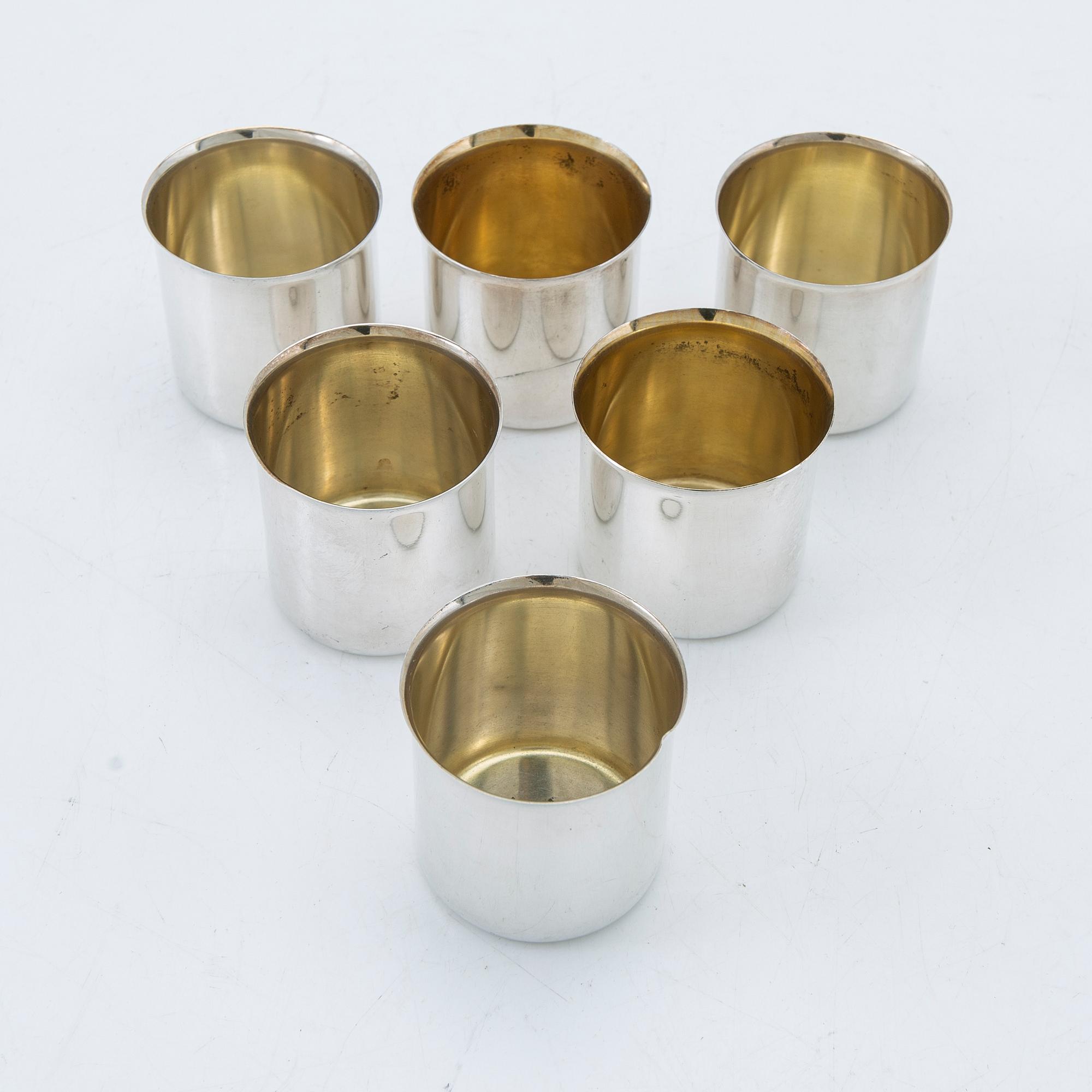 Cups, 6 pcs, silver, GAB, Stockholm, 1967-1971.